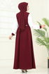 Nakış Detaylı Krep Elbise 286ASN888-MS Bordo - Thumbnail