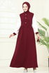 Nakış Detaylı Krep Elbise 286ASN888-MS Bordo - Thumbnail
