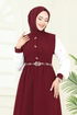 Nakış Detaylı Krep Elbise 286ASN888-MS Bordo - Thumbnail