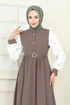 Nakış Detaylı Krep Elbise 286ASN888-MS Koyu Vizyon - Thumbnail