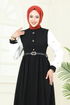 Nakış Detaylı Krep Elbise 286ASN888-MS Siyah - Thumbnail