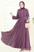 Nakış İşlemeli Şifon Elbise 8022AB368-MS Koyu Lila - Thumbnail
