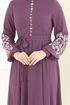 Nakış İşlemeli Şifon Elbise 8022AB368-MS Koyu Lila - Thumbnail