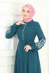 Nakış İşlemeli Şifon Elbise 8022AB368-MS Petrol - Thumbnail