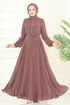 Nakış İşlemeli Şifon Elbise 8022AB368-MS Pudra Vizyon - Thumbnail