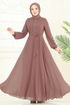 Nakış İşlemeli Şifon Elbise 8022AB368-MS Pudra Vizyon - Thumbnail