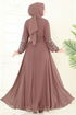 Nakış İşlemeli Şifon Elbise 8022AB368-MS Pudra Vizyon - Thumbnail