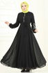 Nakış İşlemeli Şifon Elbise 8022AB368-MS Siyah - Thumbnail
