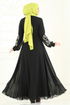 Nakış İşlemeli Şifon Elbise 8022AB368-MS Siyah - Thumbnail