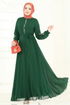 Nakış İşlemeli Şifon Elbise 8022AB368-MS Zümrüt - Thumbnail