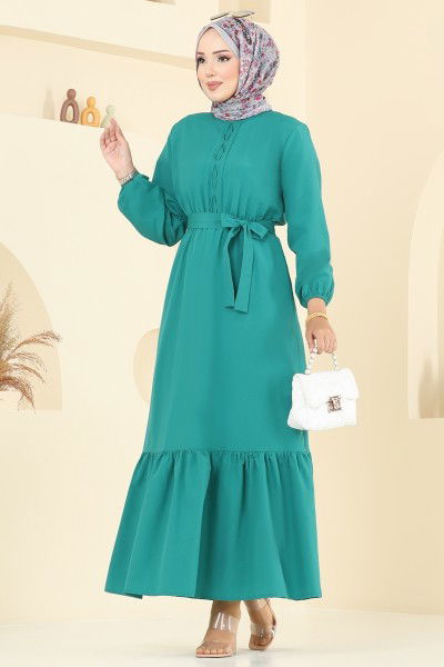 P.R.M. - Nervür Detaylı Terikoton Elbise 4110PM271-MS Açık Petrol