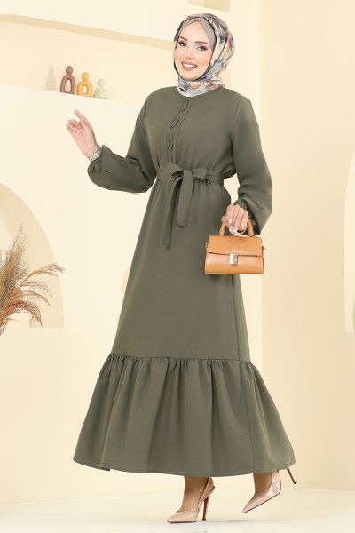 P.R.M. - Nervür Detaylı Terikoton Elbise 4110PM271-MS Haki