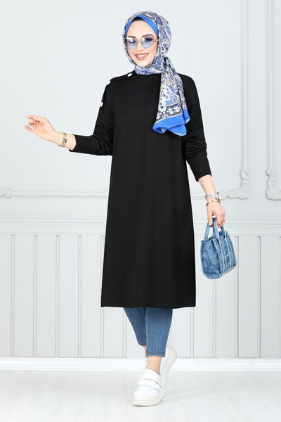 MRV A.Y.D. - Omuzu Düğmeli Tesettür Tunik 2695AYD969-M Siyah