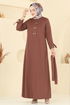 Önden Çıtçıtlı Tesettür Elbise 416DVL817-MS Açık Kahve - Thumbnail