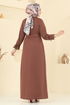 Önden Çıtçıtlı Tesettür Elbise 416DVL817-MS Açık Kahve - Thumbnail