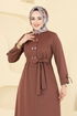 Önden Çıtçıtlı Tesettür Elbise 416DVL817-MS Açık Kahve - Thumbnail