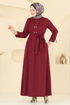 Önden Çıtçıtlı Tesettür Elbise 416DVL817-MS Bordo - Thumbnail