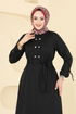 Önden Çıtçıtlı Tesettür Elbise 416DVL817-MS Siyah - Thumbnail