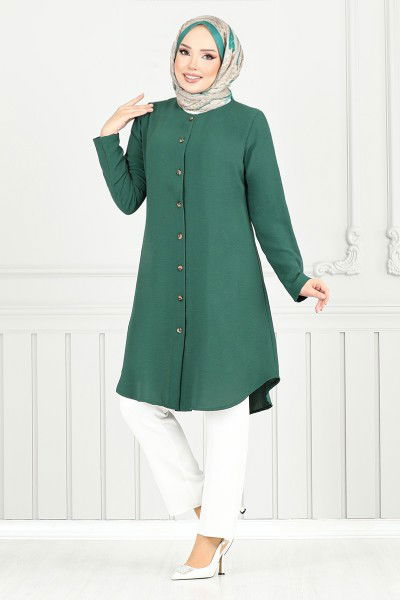 MRV B.M. - Önden Düğmeli Aerobin Tunik 2034BM1076-M Zümrüt
