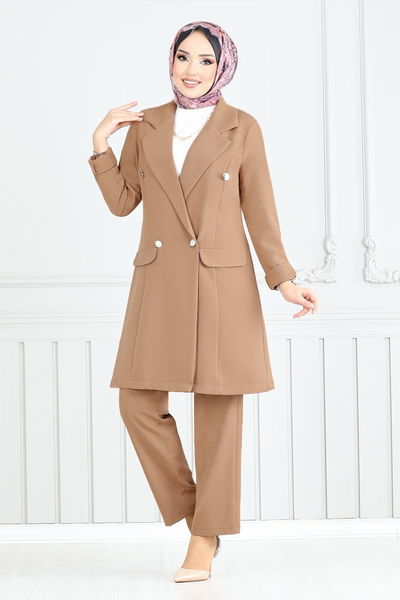 MRV S.L. - Önden Düğmeli Ceket Takım 2626SL890-M Latte