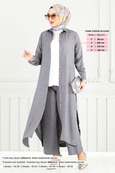 MRV O.Z.R. - Önden Düğmeli Keten Takım 833OZR1047-M Antrasit - 355221