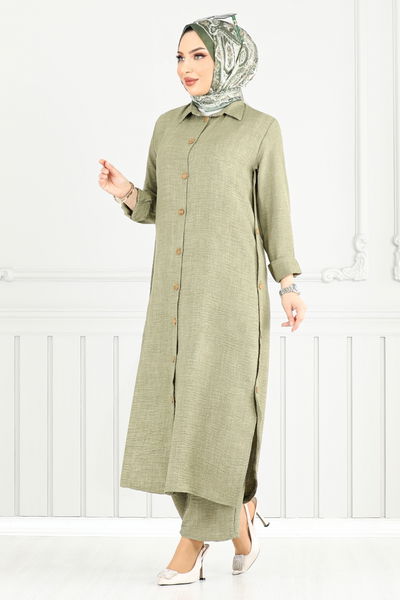 MRV O.Z.R. - Önden Düğmeli Keten Takım 833OZR1047-M Çağla - 353916