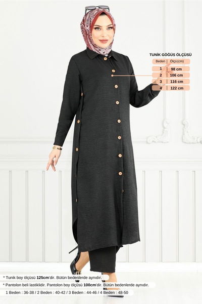 MRV O.Z.R. - Önden Düğmeli Keten Takım 833OZR1047-M Siyah - 355222