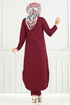 Önden Düğmeli Tesettür Takım 815OZR1047-M Bordo - Thumbnail