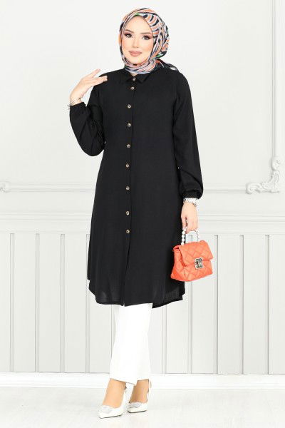 MRV B.G.S. - Önden Düğmeli Tunik 0171BGS895-M Siyah