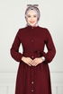 Önden Düğmeli Viskon Elbise 1124BG354-MS Bordo - Thumbnail