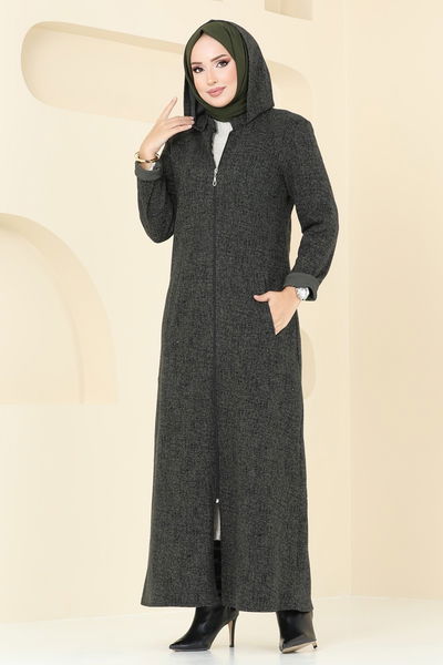 Z.N.N. - Önden Fermuarlı Pardesü Ferace 1904ZNN863-MS Haki - 380082