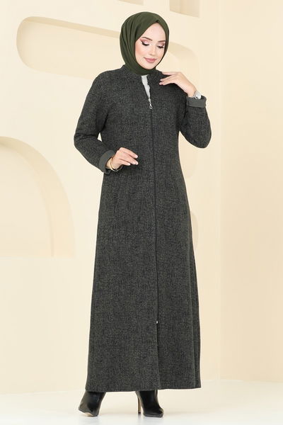 Z.N.N. - Önden Fermuarlı Pardesü Ferace 1904ZNN863-MS Haki - 380084