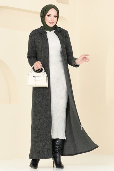 Z.N.N. - Önden Fermuarlı Pardesü Ferace 1904ZNN863-MS Haki - 380085