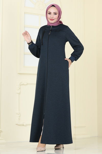 E.D.M. - Önden Fermuarlı Pardesü Ferace 2190EDM718-MS Petrol - 391522