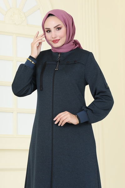 E.D.M. - Önden Fermuarlı Pardesü Ferace 2190EDM718-MS Petrol - 391523