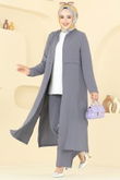 D.V.L. - Önden Fermuarlı Tesettür Takım 379DVL817-MS Gri