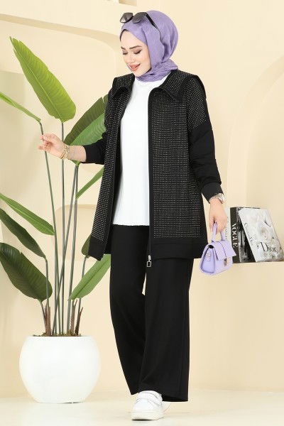 U.Z. - Önden Full Taşlı Takım 3335UZ662-MS Siyah