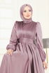 Önü Drapeli Saten Abiye 2382ANT466-MS Açık Gül Kurusu - Thumbnail