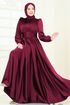 Önü Drapeli Saten Abiye 2382ANT466-MS Bordo - Thumbnail