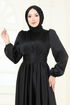 Önü Drapeli Saten Abiye 2382ANT466-MS Siyah - Thumbnail