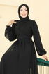 Önü Drapeli Şifon Abiye 5694EDF311-MS Siyah - Thumbnail