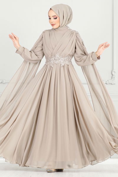 MRV Y.G.S. - Önü Drapeli Tesettür Abiye 4027YGS898-M Pudra Vizyon - 355597