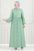 Önü Düğmeli Bürümcük Elbise 406DVL897-M Açık Mint - Thumbnail