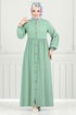 Önü Düğmeli Bürümcük Elbise 406DVL897-M Açık Mint - Thumbnail
