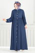 Önü Düğmeli Bürümcük Elbise 406DVL897-M Laci - Thumbnail
