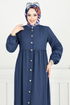 Önü Düğmeli Bürümcük Elbise 406DVL897-M Laci - Thumbnail