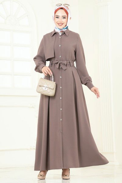 A.S.N. - Önü Düğmeli Elbise Ferace 283ASN888-MS Koyu Vizyon