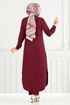 Önü Düğmeli Tesettür Takım 808OZR1047-M Bordo - Thumbnail