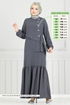 Önü Taşlı Tesettür Elbise 2680SL432-MS Antrasit - Thumbnail