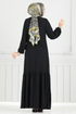 Önü Taşlı Tesettür Elbise 2680SL432-MS Siyah - Thumbnail
